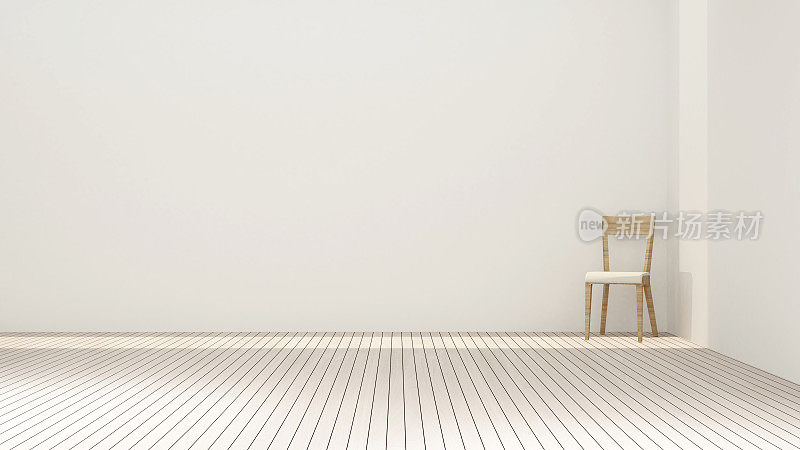 椅子在白色房间艺术品公寓或酒店-室内简单设计- 3D渲染